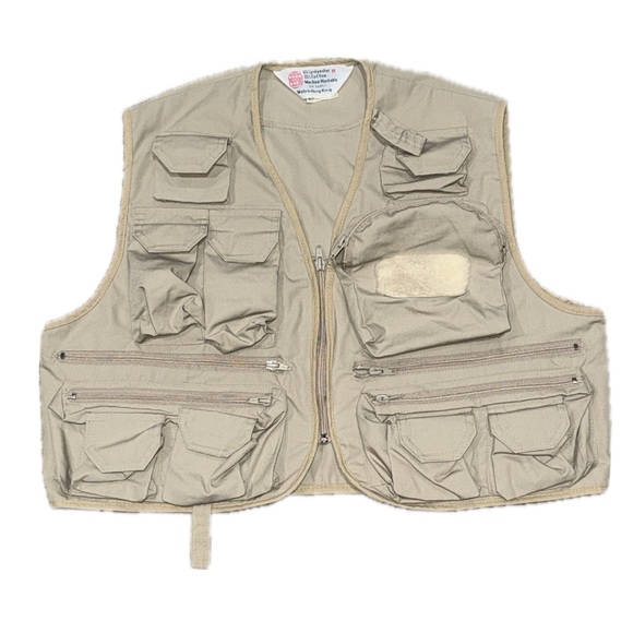 🦺🎣 SEAWAY Vintage 80s Utility Fishing Vest Multi-Pocket Gorpcore Hong Kong Sz M
